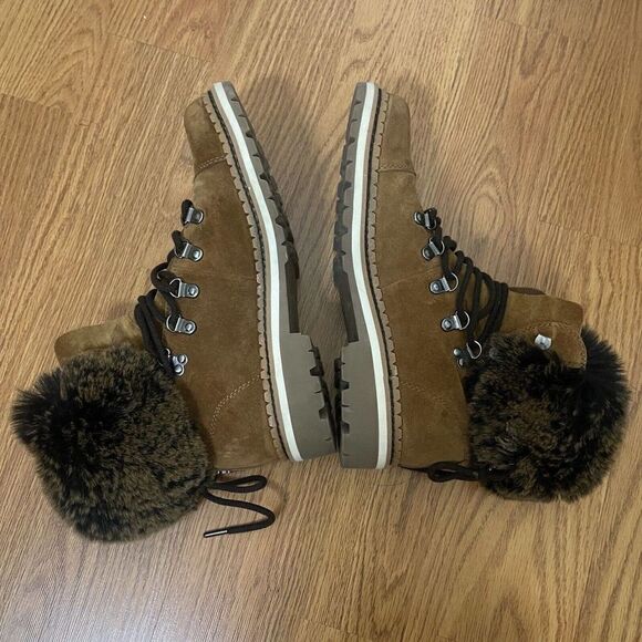 Sam Edelman Bowen Brown Leather Fur Lined Lace Up Boots Size 7.5 - Picture 4 of 9
